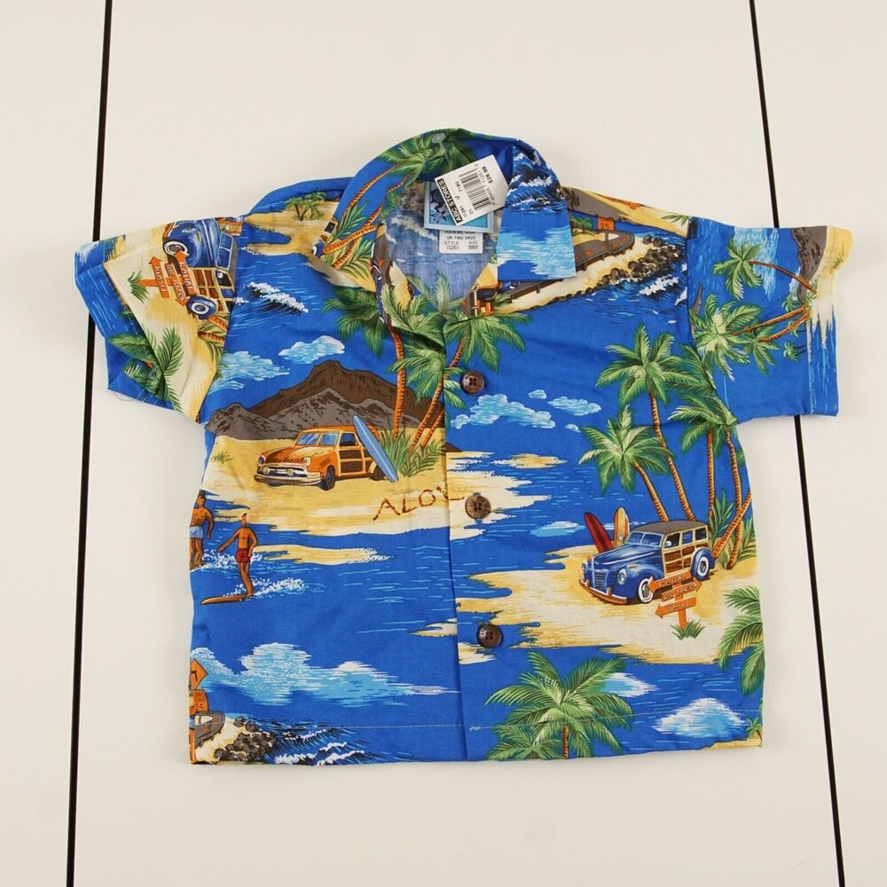 NEW RJC Hawaiian Print Aloha Cars Short Sleeve Button Shirt Kids Baby 18M